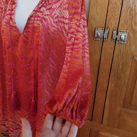 H&M Conscious Collection coral & pink satin animal print puff sleeve tunic top - Picture 6 of 11